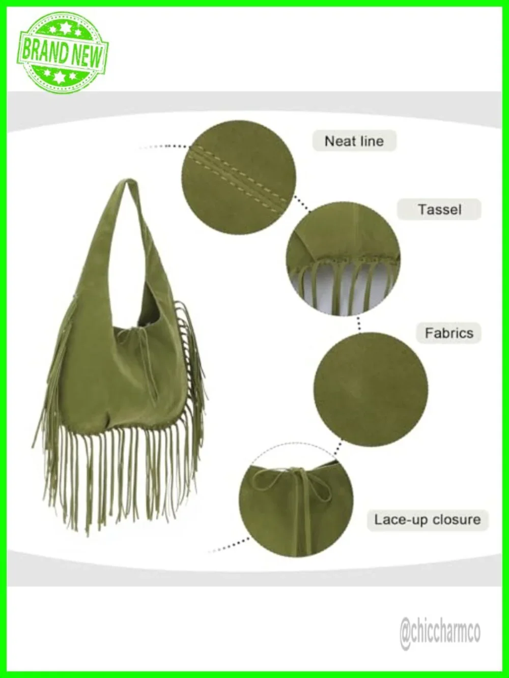 Vintage Fringe Hobo Bag Faux Suede Leather Tassel Shoulder Purse